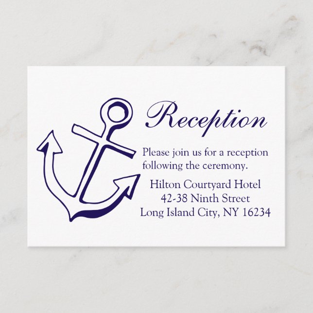 Carte D'accompagnement Réception de mariage bleu marine nautique Ancre de (Devant)