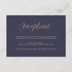 Carte D'accompagnement Réception de mariage bleu minuit et or rose faux