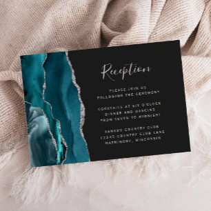 Carte D'accompagnement Réception de mariage bleu sarcelle argenté foncé