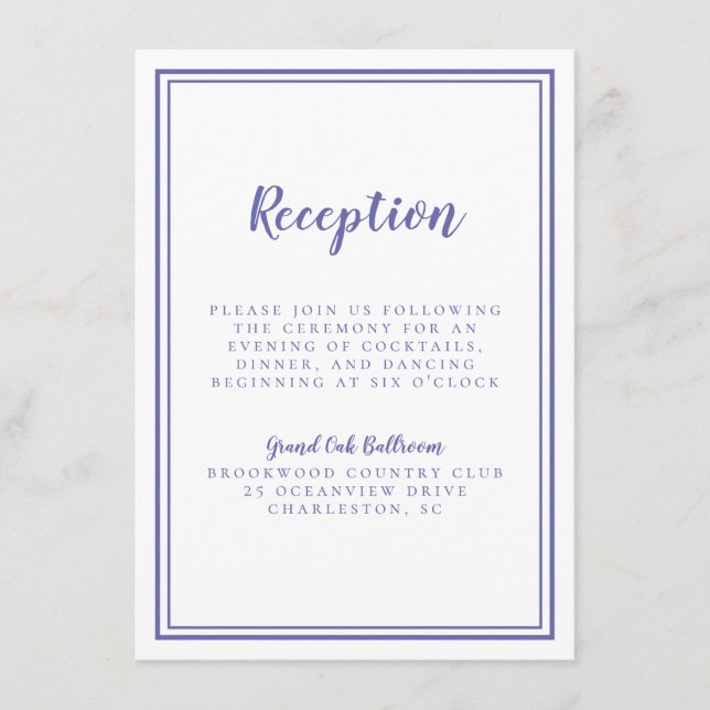Carte D'accompagnement Réception De Mariage Bleu Simple Periwinkle (Devant)