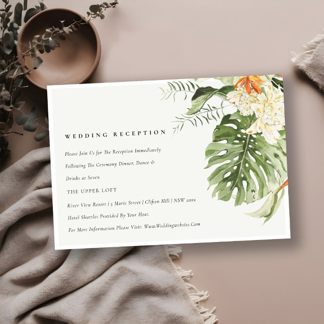 Carte D'accompagnement Réception de mariage botanique tropicale orange ve (Créateur téléchargé)