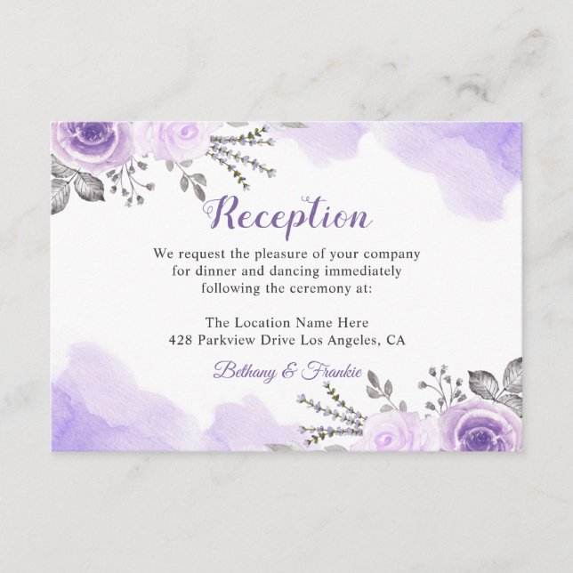 Carte D'accompagnement Réception de mariage chic florale violet pastel te (Devant)