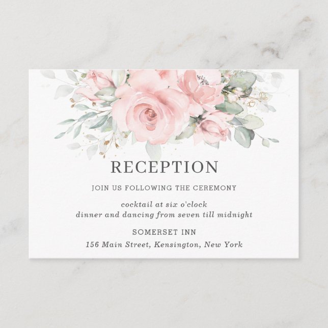Carte D'accompagnement Réception de mariage chic rose floral rose (Devant)