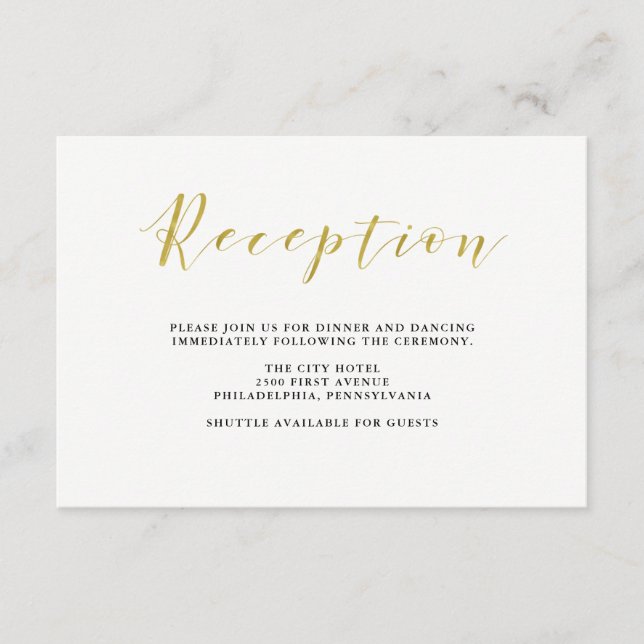 Carte D'accompagnement Réception de mariage classique avec faux or glamou (Devant)