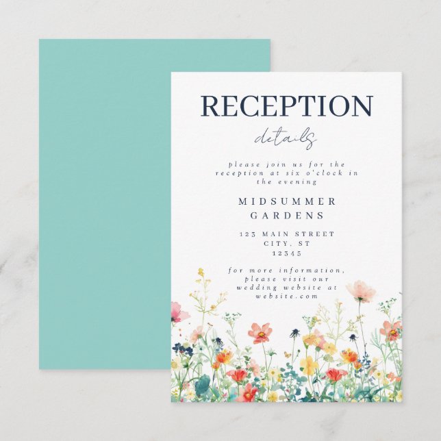 Carte D'accompagnement Réception de mariage de fleurs sauvages colorées (Devant / Derrière)