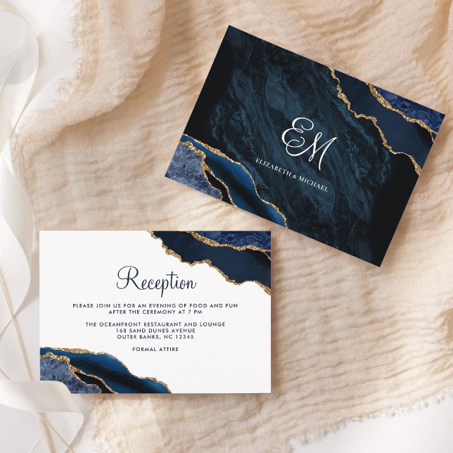 Carte D'accompagnement Réception de mariage de la Marine moderne Blue Gol (Créateur téléchargé)