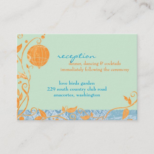 Carte D'accompagnement Réception de mariage de la Monnaie d'Oiseaux (Devant)