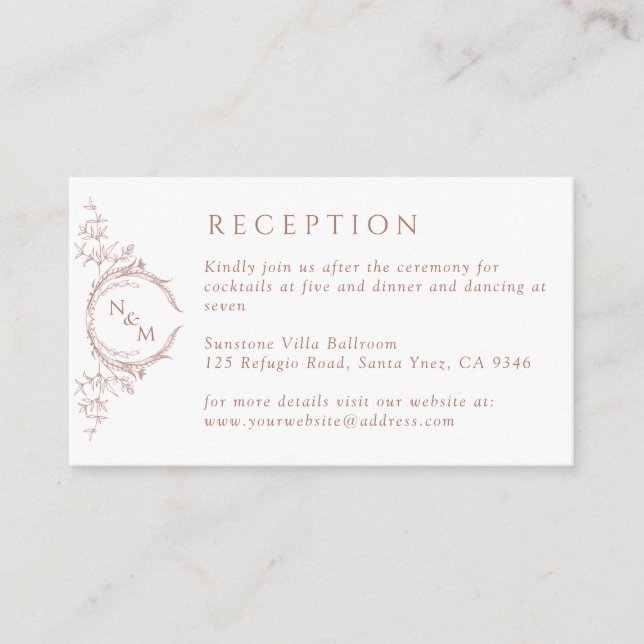Carte D'accompagnement Réception de mariage de l'aquarelle Monogramme Pea (Devant)