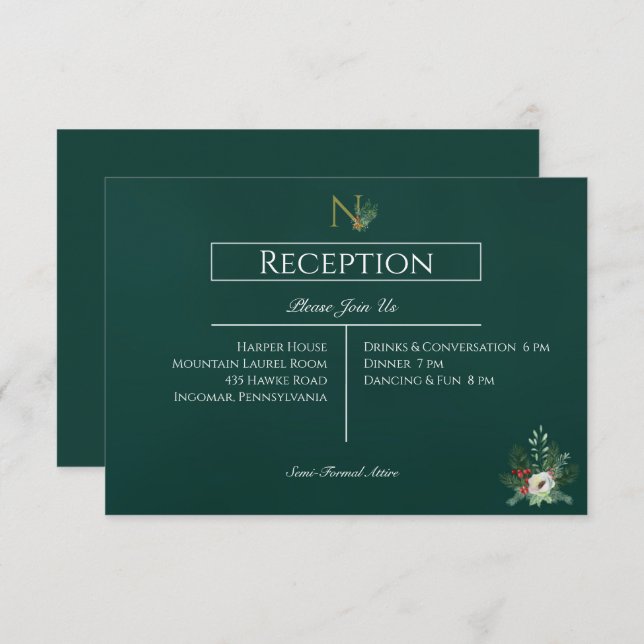 Carte D'accompagnement Réception de mariage de Noël Monogramme (Devant / Derrière)