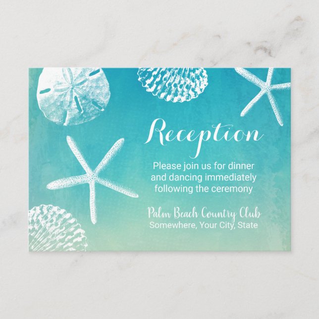 Carte D'accompagnement Réception de mariage de plage coquillages aquarell (Devant)