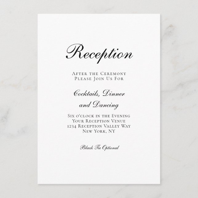 Carte D'accompagnement Réception De Mariage De Script Formel Traditionnel (Devant)