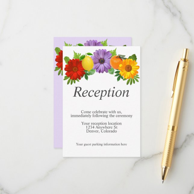 Carte D'accompagnement Réception de mariage du jardin floral de agrumes (Devant/Arrière en situation)