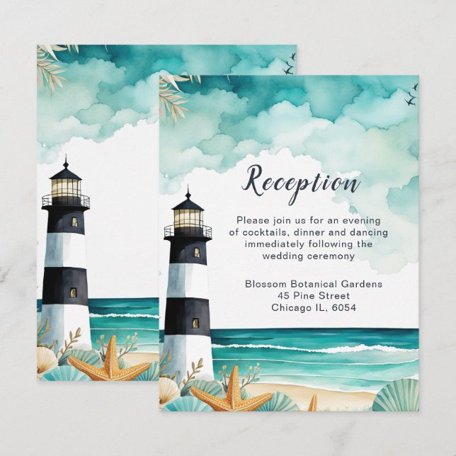 Carte D'accompagnement Réception de mariage du phare nautique (Devant / Derrière)