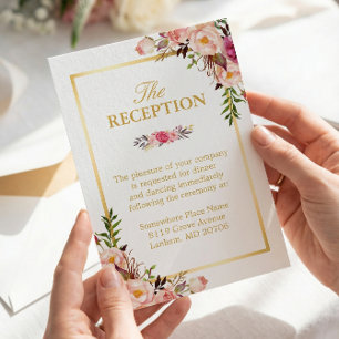 Carte D'accompagnement Réception de mariage Élégant Chic Floral Cadre Dor