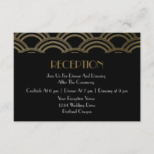 Carte D'accompagnement Réception de mariage élégante Art déco dorée Gatsb