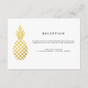 Carte D'accompagnement Réception de mariage élégante au pineapple doré