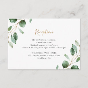 Carte D'accompagnement Réception de mariage élégante avec verdure eucalyp