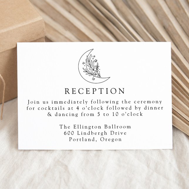 Carte D'accompagnement Réception de mariage élégante botanique lune et ét (Créateur téléchargé)