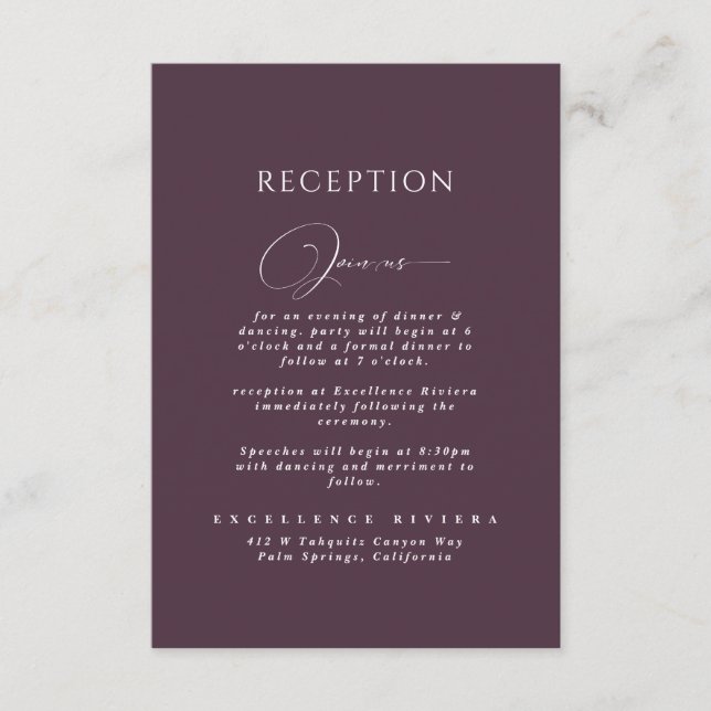 Carte D'accompagnement Réception de mariage élégante et moderne aux tons  (Devant)