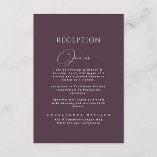 Carte D'accompagnement Réception de mariage élégante et moderne aux tons 