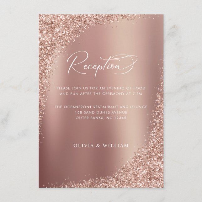 Carte D'accompagnement Réception de mariage élégante Rose Gold Glitter (Devant)