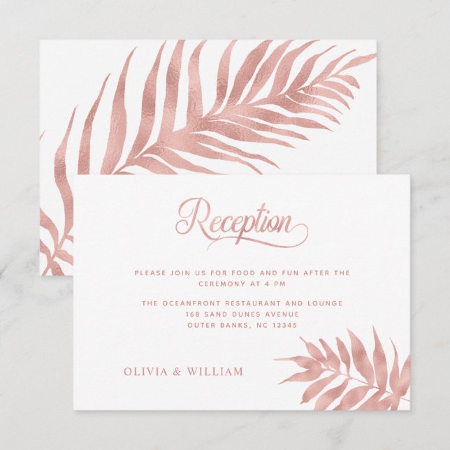 Carte D'accompagnement Réception de mariage élégante tropicale rose gold  (Devant / Derrière)