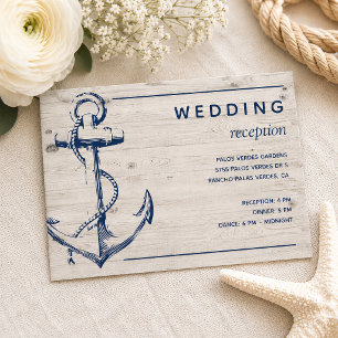 Carte D'accompagnement Réception de mariage en bois rustique avec ancre n