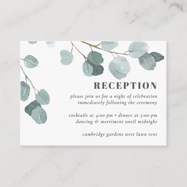 Carte D'accompagnement Réception de mariage Eucalyptus Dollar Argent (Devant)