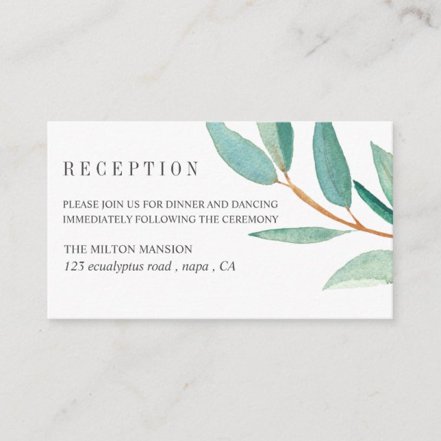 Carte D'accompagnement Réception de mariage feuille fraîche Eucalyptus (Devant)