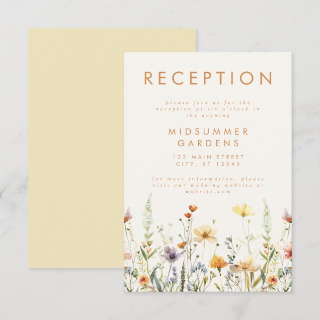 Carte D'accompagnement Réception de mariage Fleur sauvage rustique (Devant / Derrière)