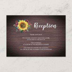 Carte D'accompagnement Réception de mariage fleurie de tournesol rustique