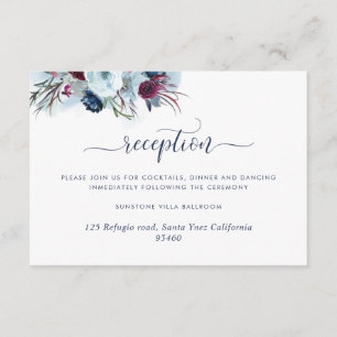 Carte D'accompagnement Réception de mariage floral Berry Blue et Bourgogn