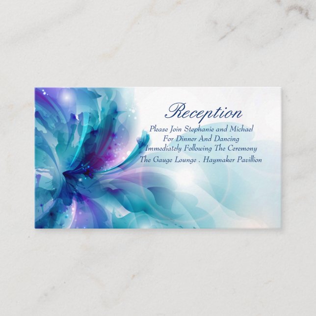 Carte D'accompagnement Réception de mariage floral bleu et violet (Devant)