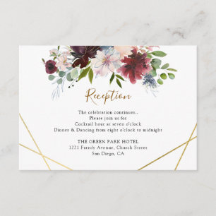 Carte D'accompagnement Réception de mariage floral de la marine bordeaux 