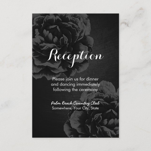 Carte D'accompagnement Réception de mariage floral noir élégant (Devant)