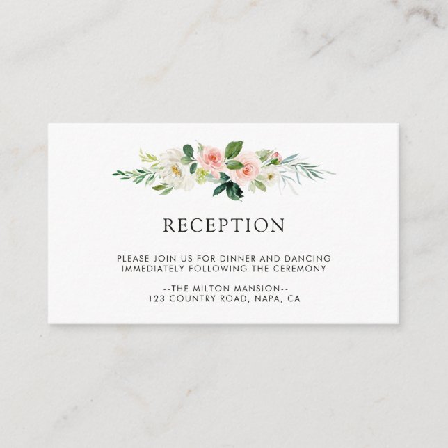 Carte D'accompagnement Réception de mariage floral rose de printemps (Devant)