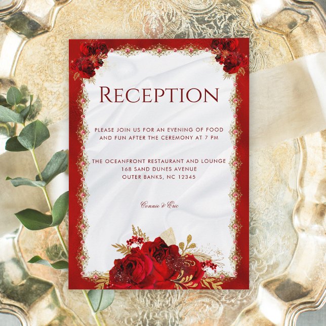 Carte D'accompagnement Réception de mariage floral rouge et or (Créateur téléchargé)