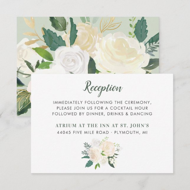 Carte D'accompagnement Réception de mariage Floral Végétalie Or Crème (Devant / Derrière)