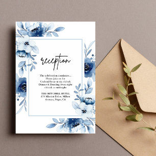 Carte D'accompagnement Réception de mariage florale bleu poussiéreux, mar