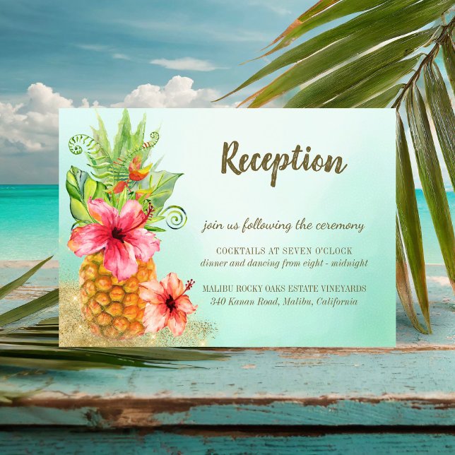 Carte D'accompagnement Réception de mariage florale d'ananas tropicaux (Créateur téléchargé)