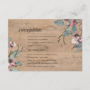 Carte D'accompagnement Réception de mariage florale en bois rose Eucalypt