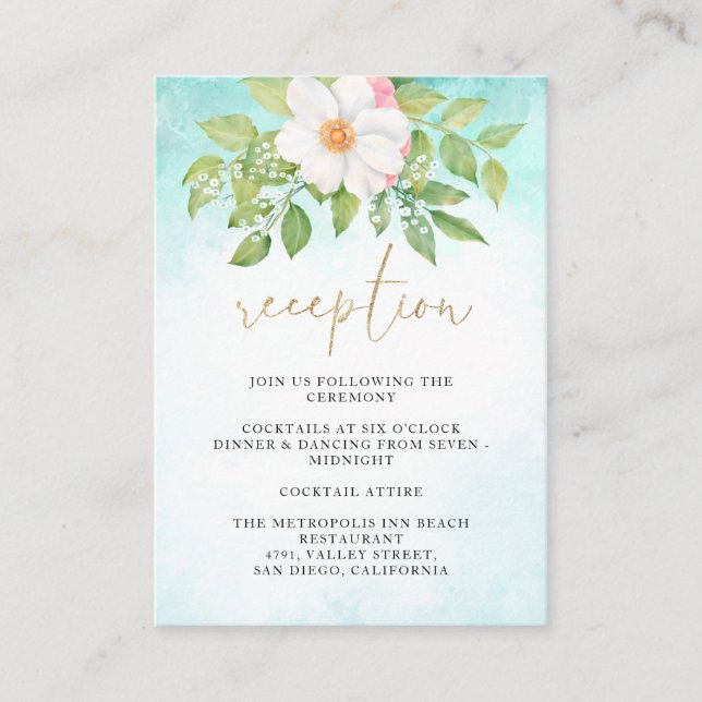 Carte D'accompagnement Réception De Mariage Florale Turquoise Ombre Anemo (Devant)