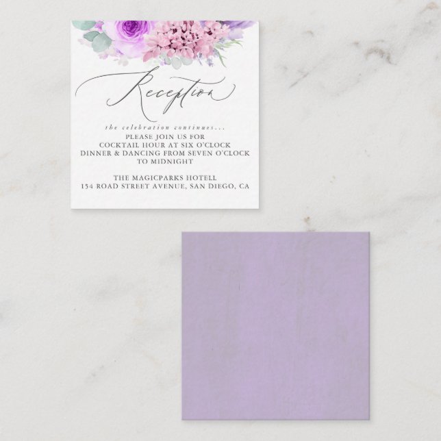 Carte D'accompagnement Réception de mariage florale violet poussiéreux ro (Devant / Derrière)