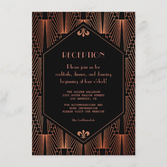 Carte D'accompagnement Réception de mariage Gatsby le Magnifique Royal Or (Devant)