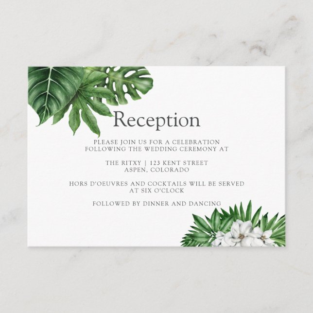 Carte D'accompagnement Réception de mariage géométrique à verdure tropica (Devant)