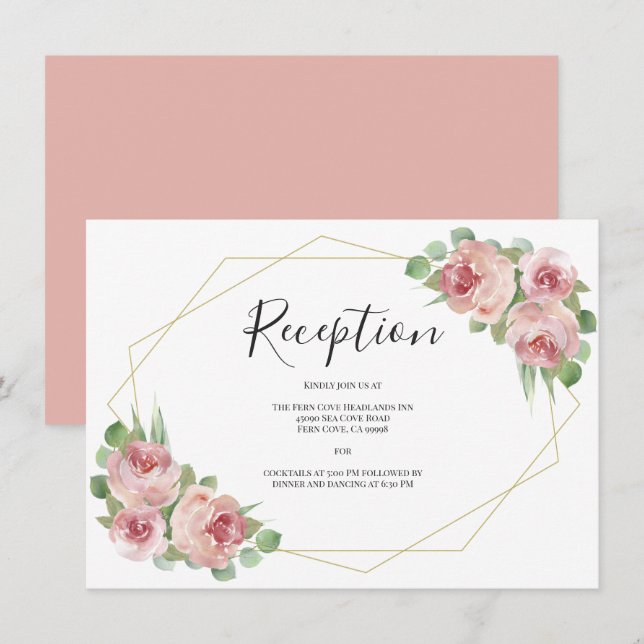 Carte D'accompagnement Réception de mariage géométrique en bois rose pous (Devant / Derrière)