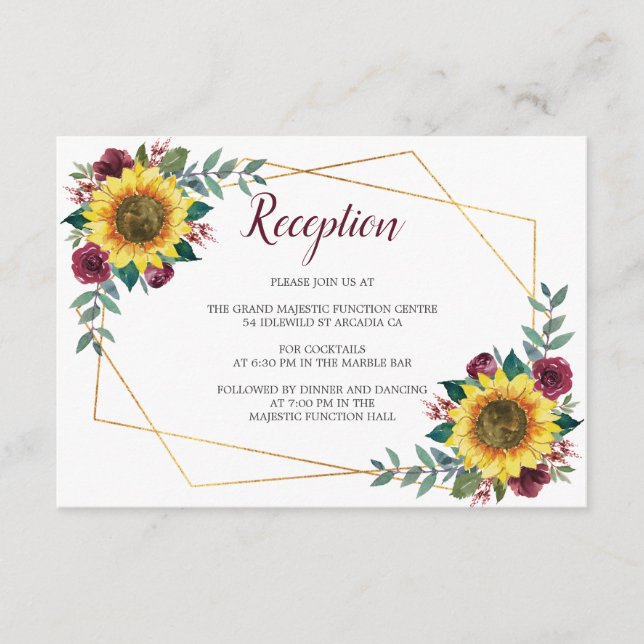 Carte D'accompagnement Réception de mariage géométrique fleurie de tourne (Devant)