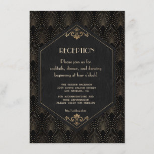 Carte D'accompagnement Réception de mariage Glam Gold Black Gatsby