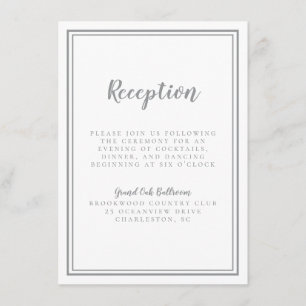 Carte D'accompagnement Réception de mariage gris simple Cadre blanc