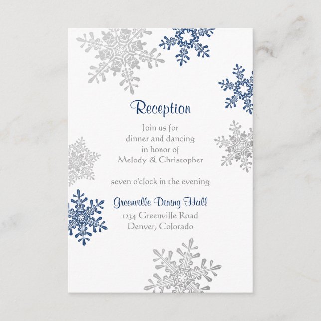Carte D'accompagnement Réception de mariage hivernal Silver de la Marine (Devant)